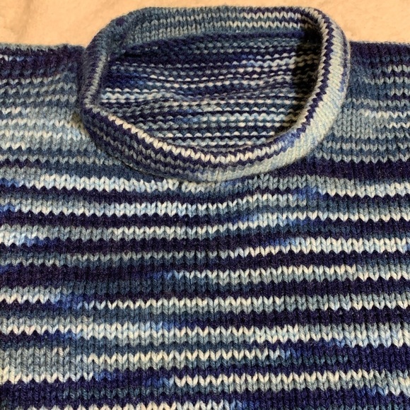Handmade Knit Sweater Crew Neck Variegated Blue XXL - Picture 8 of 12